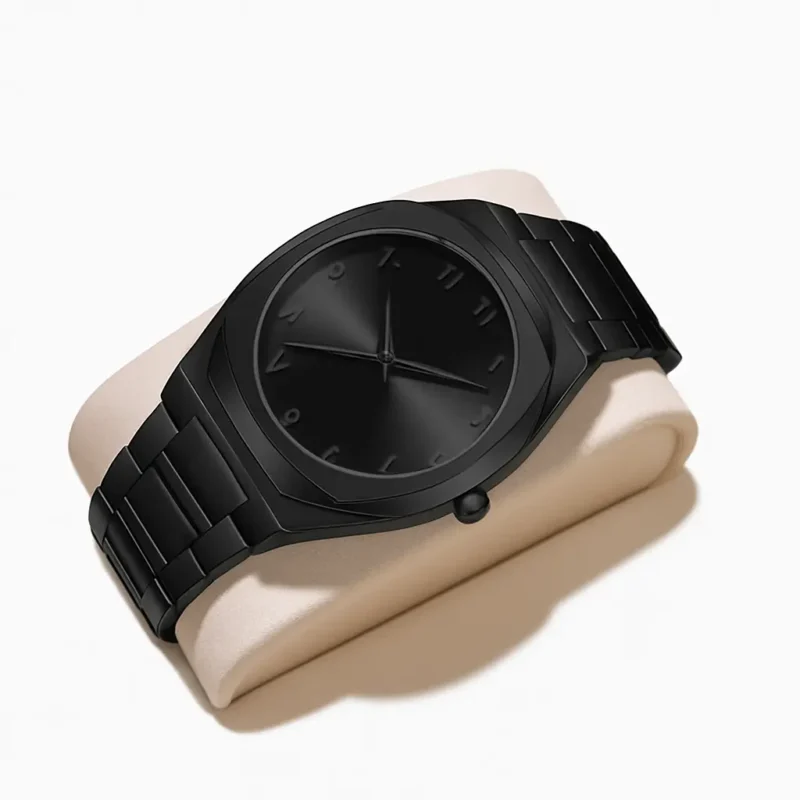 Aura - Arabic / Sleek Matte Black DIal Edition / Stainless Steel Premium Chain