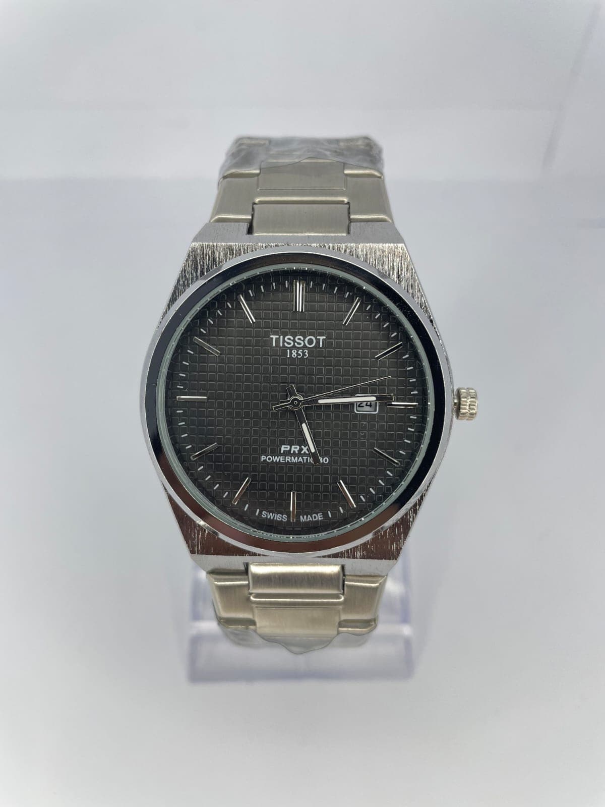 Tissot PRX 40mm men's watch with textured Black dial and stainless steel