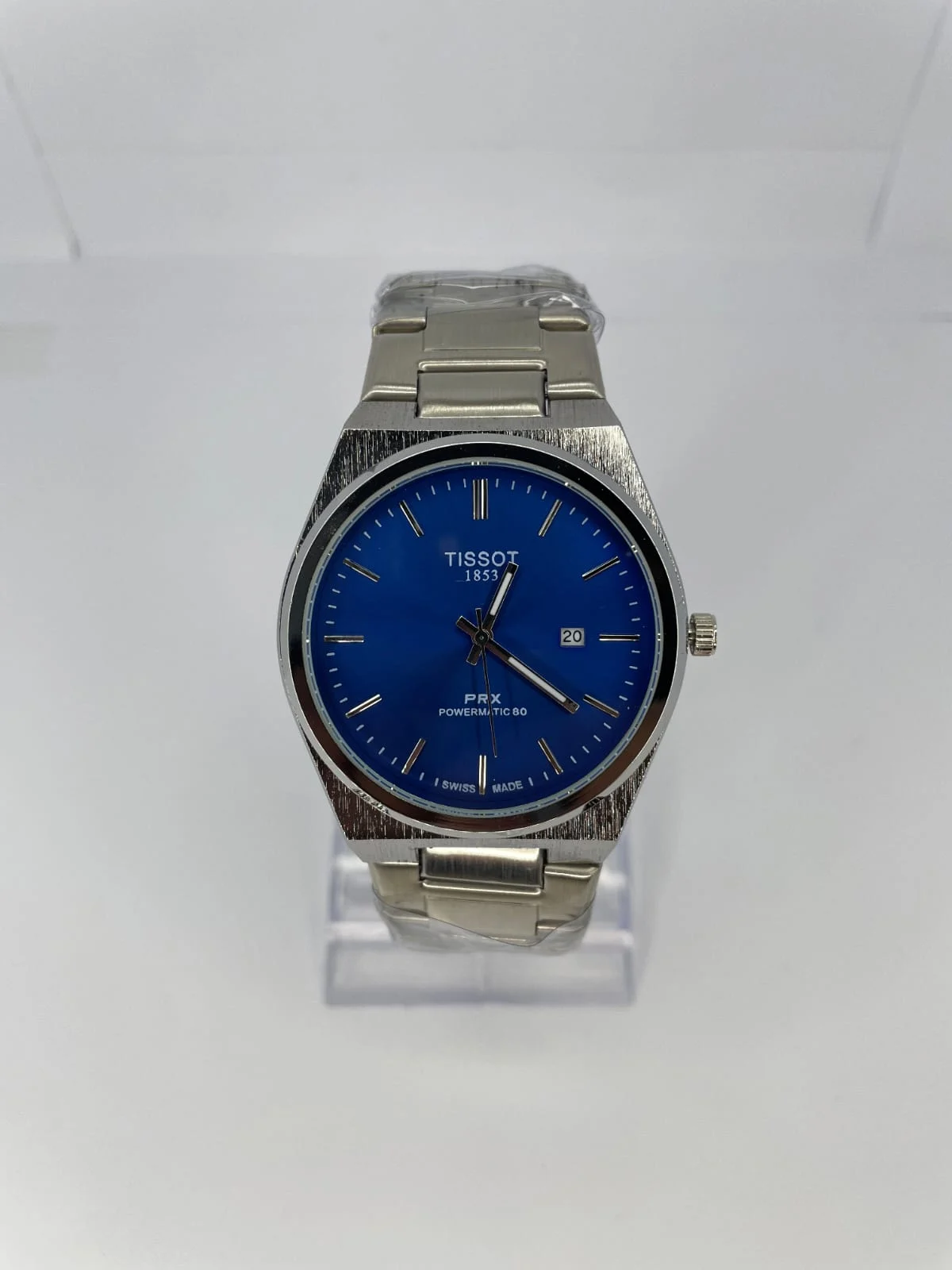 Tissot PRX 40mm men's watch with textured Blue dial and stainless steel