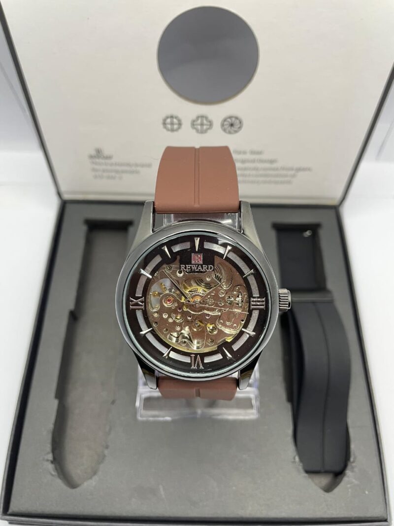REWARD Skeleton Automatic Watch – Gunmetal Case, Dual Straps
