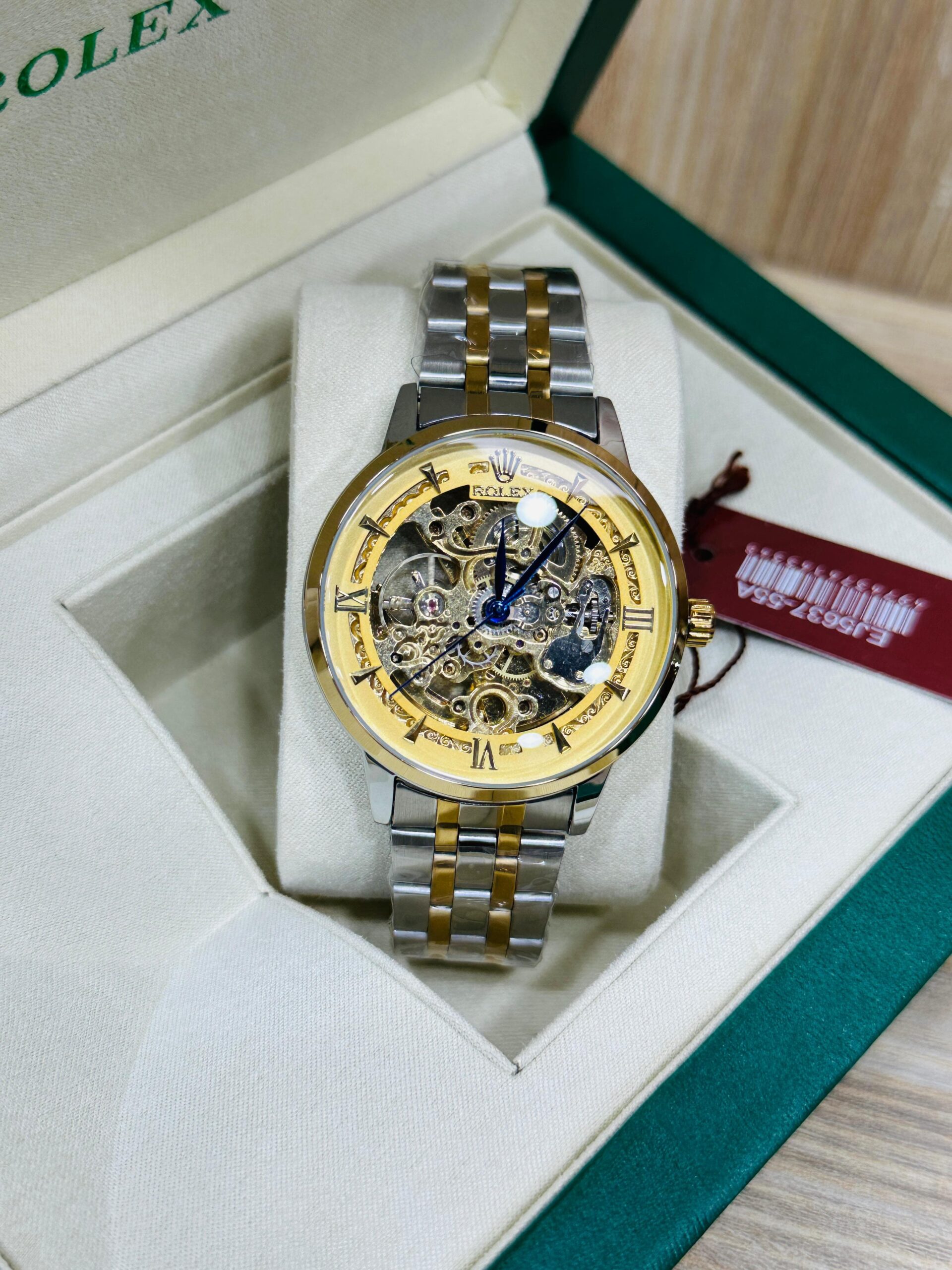 Rolex Skeleton Automatic Watch Auroxx Rolex Collection gold tone dial / Two Tone Stainless Steel Chain