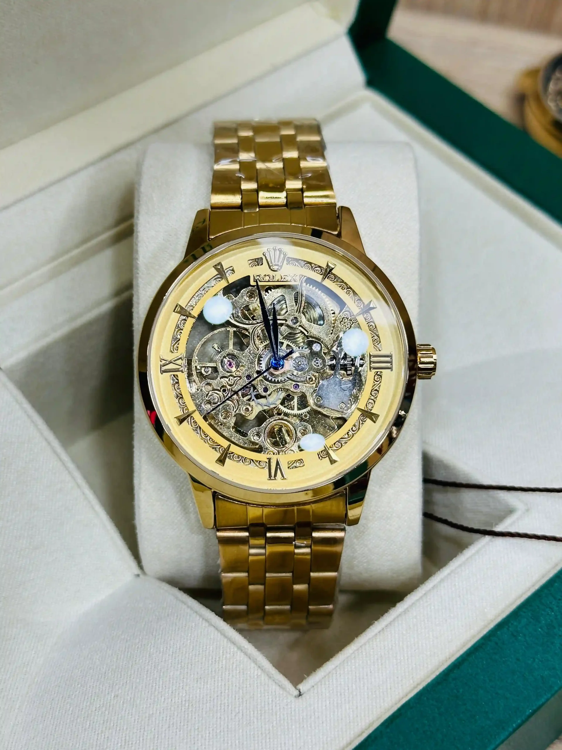 Rolex Skeleton Automatic Watch Auroxx Rolex Collection gold tone stainless steel chain