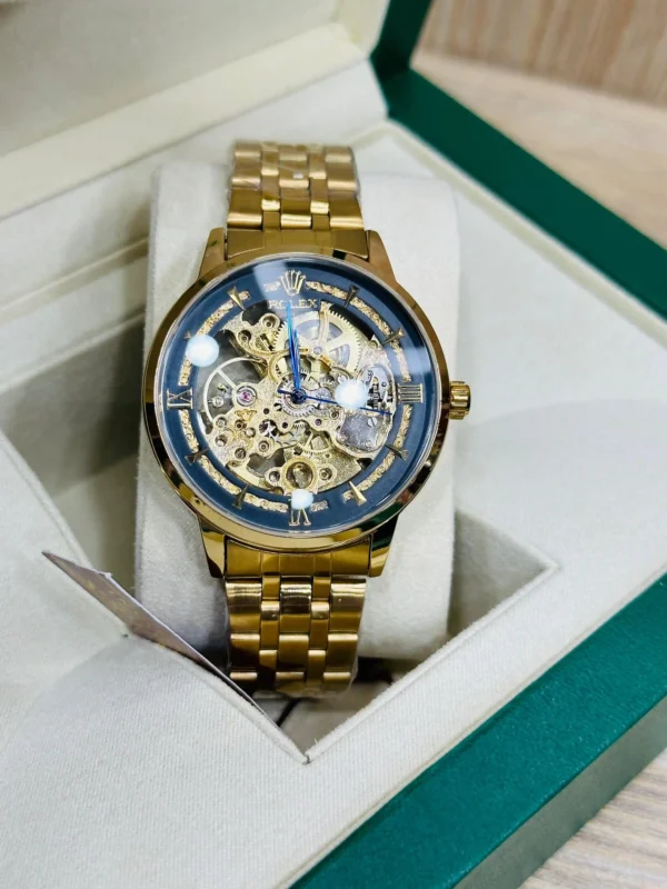 Rolex Skeleton Automatic Watch Auroxx Rolex Collection blue dial gold chain